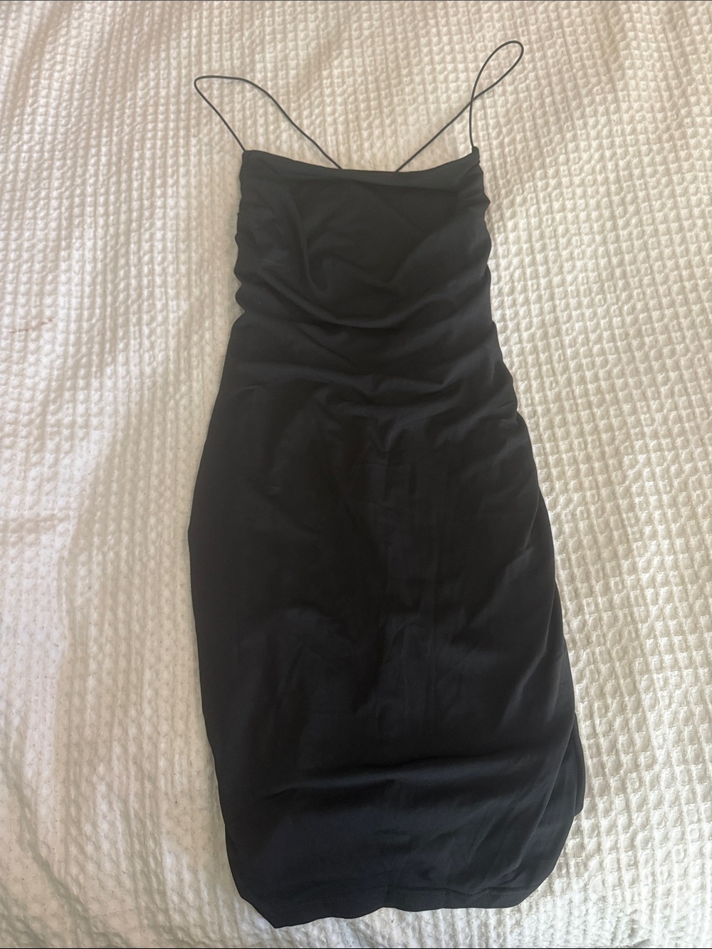Ella Black Slip Midi Dress with Spaghetti Straps